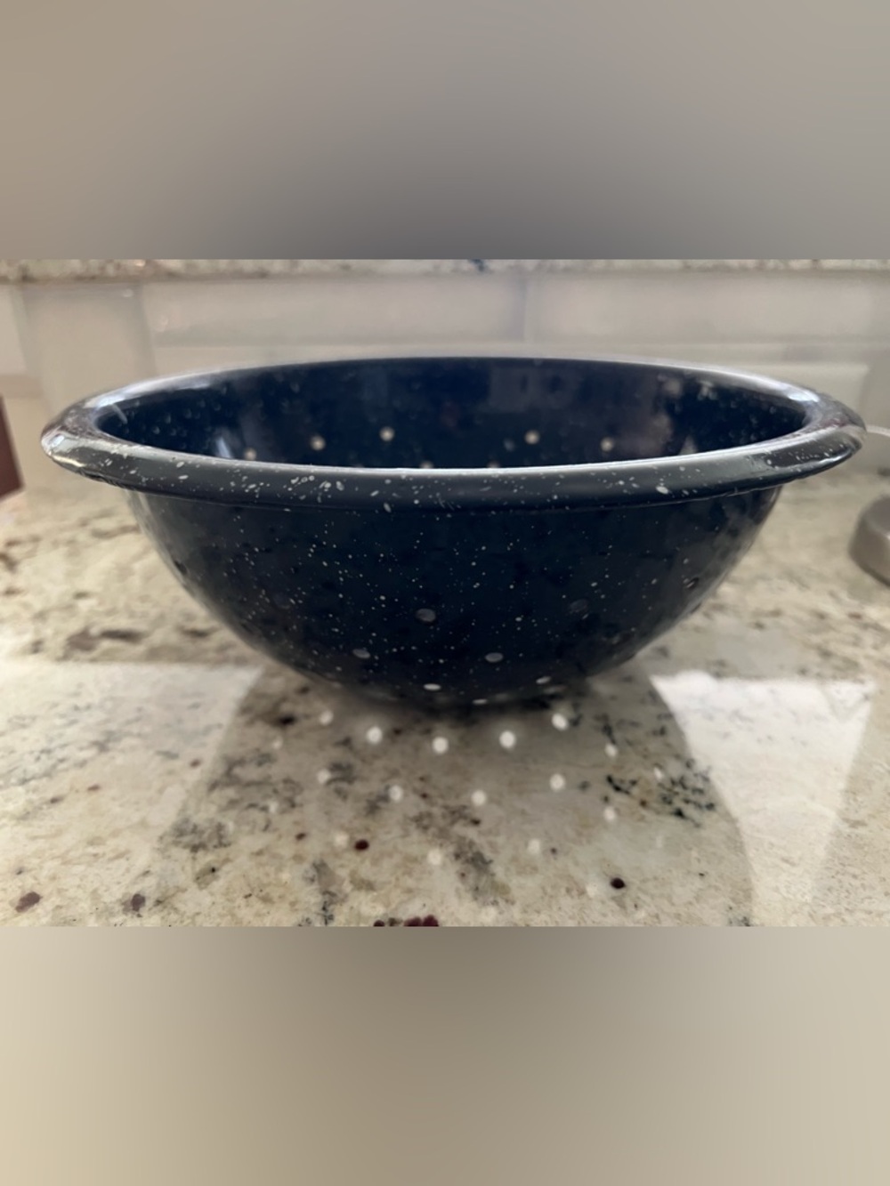 Vintage Enamel Strainer Colander Navy Blue
